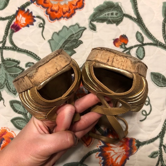 Prada Leather Gold Cork Slingback Heels size 38.5 - Picture 12 of 16